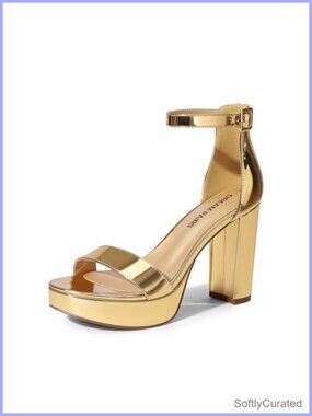 Women's Platform Chunky Heel Sandals Faux Leather Ankle Strap Heels